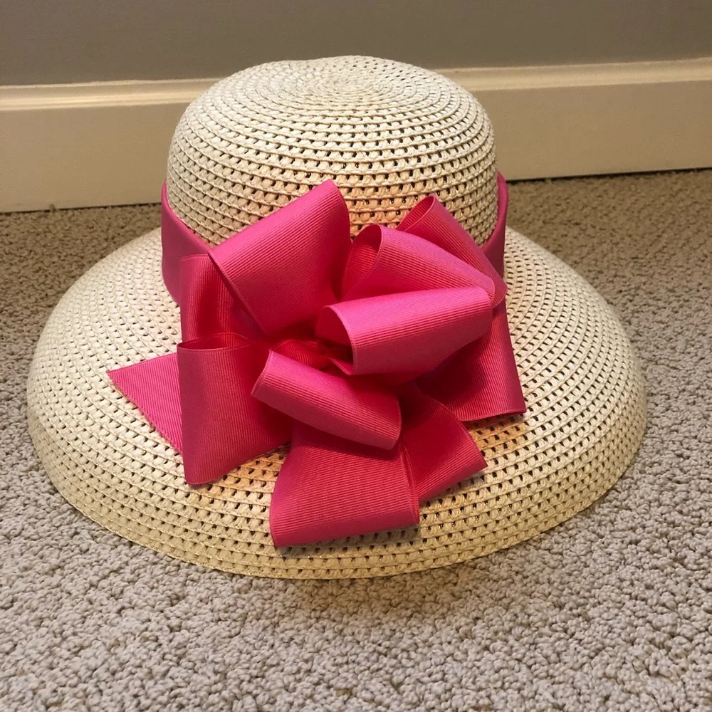 Vineyard Vines Straw Sun Hat with Pink Bow